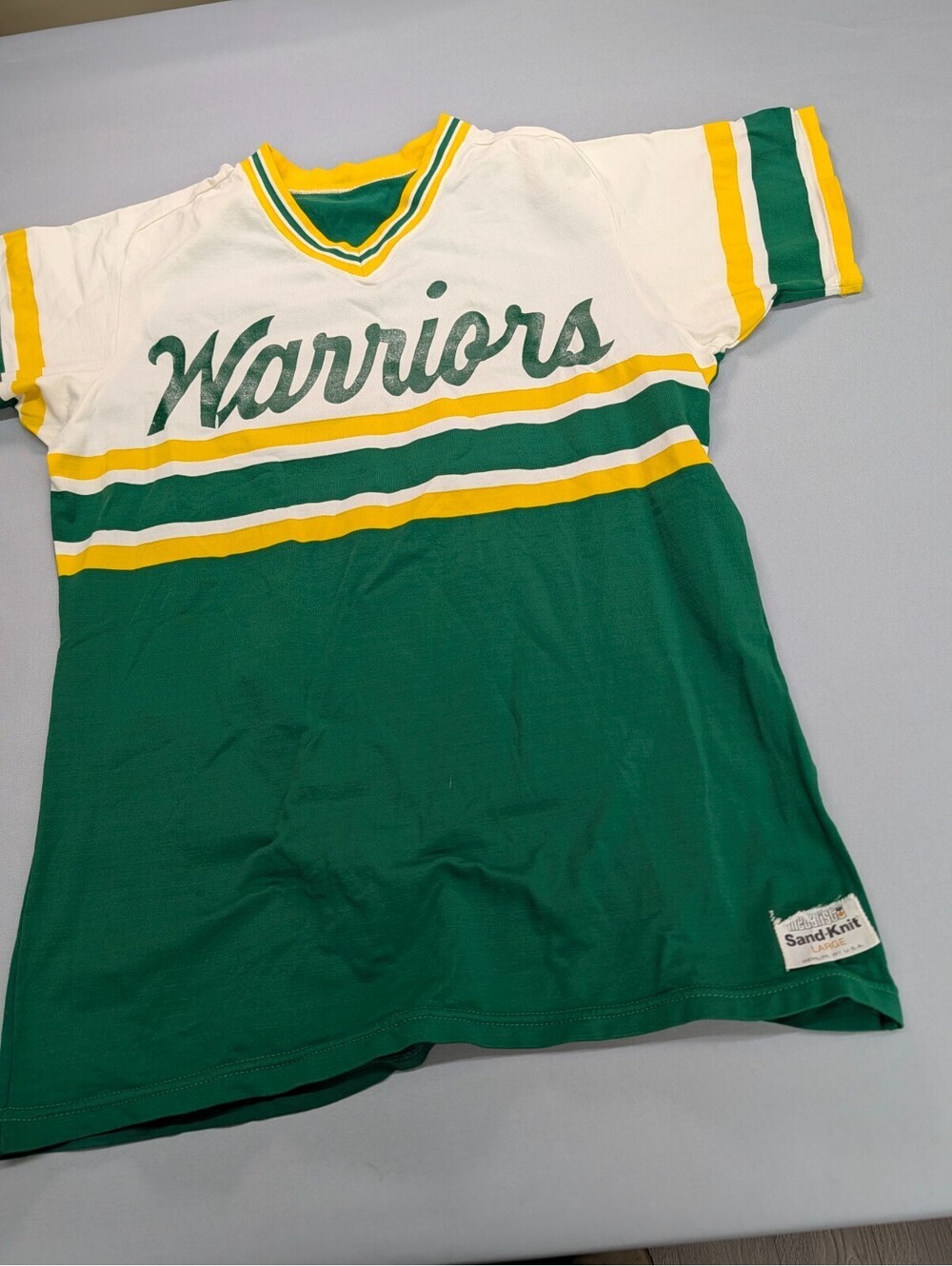 Vintage Sand-Knit Medalist Shirt Large Warriors Jersey #18